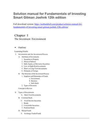 Solution manual for Fundamentals of Investing Smart Gitman Joehnk 12th ...