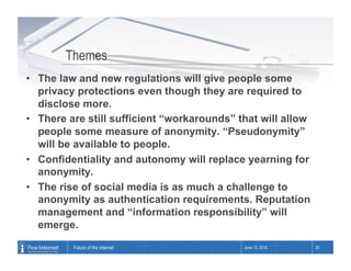 Themes
•  The law and new regulations will give people some
   privacy protections even though they are required to
   dis...