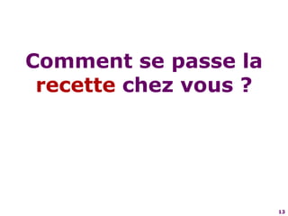 13Comment sepasse la recette chez vous ?