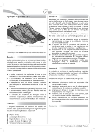 2010
CH - 1º dia | Caderno 2 - AMARELO - Página 2
Figura para as questões 5 e 6
Decifrando a Terra
Questão 5
Muitos processos erosivos se concentram nas encostas,
Questão 6
Questão 7
Parati: entre dois pólos
Questão 8
técnicos e gerentes com vistas a determinar o ritmo
Rascunho
 