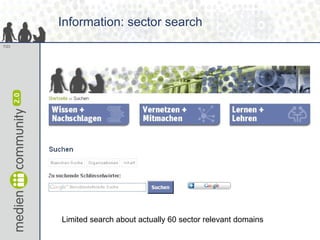 Information: sector search Limited search about actually 60 sector relevant domains 