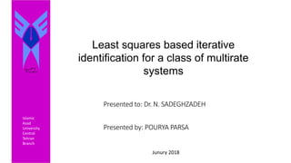 Least squares based iterative
identification for a class of multirate
systems
Islamic
Azad
University
Central
Tehran
Branch
Junury 2018
Presented to: Dr. N. SADEGHZADEH
Presented by: POURYA PARSA
 