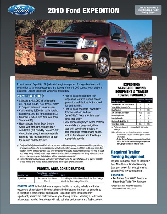 2010 Ford Expedition Towing Guide Specifications Capabilities | PDF