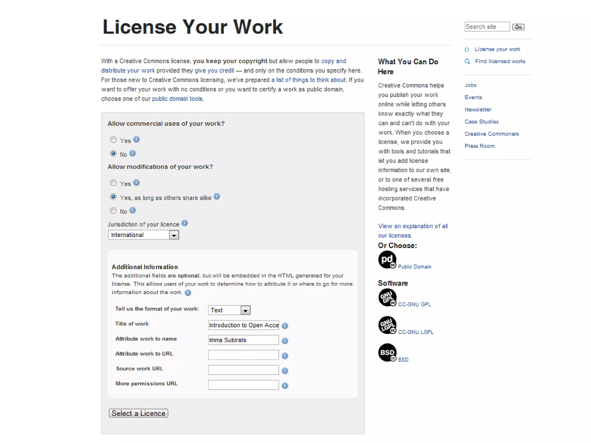 LICENSE YOUR WORK Source:  http://creativecommons.org/about/licenses/ 