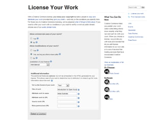 LICENSE YOUR WORK Source:  http://creativecommons.org/about/licenses/ 
