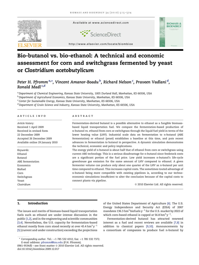 2010 pfrommbiobutanol vs. bioethanol a technical and economic assessment for corn and
