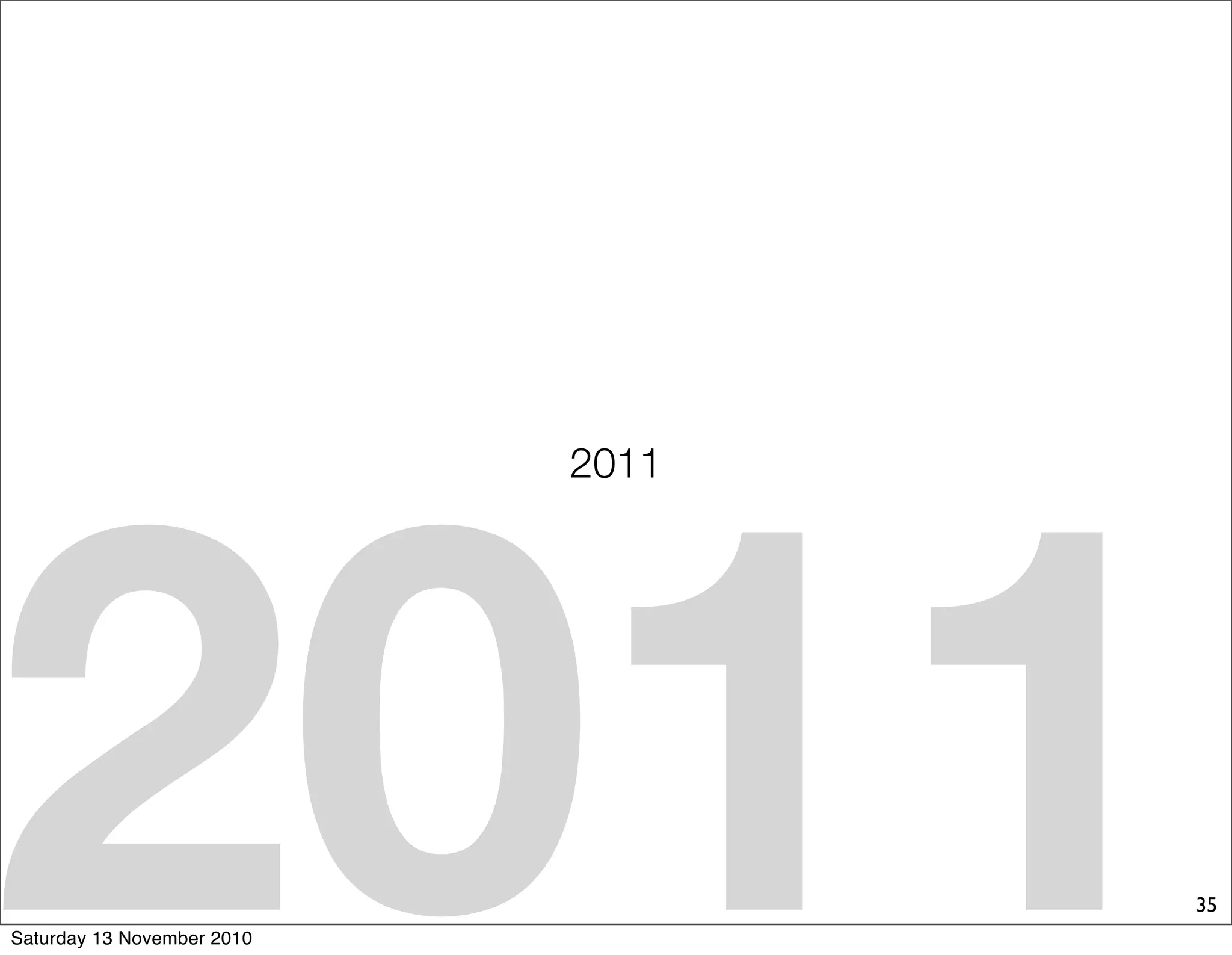 35
2011
2011
Saturday 13 November 2010
 