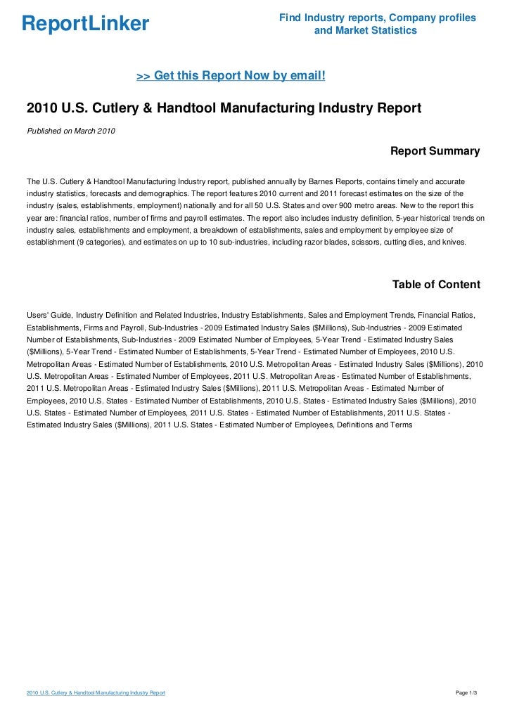 2010 U.S. Cutlery & Handtool Manufacturing Industry Report