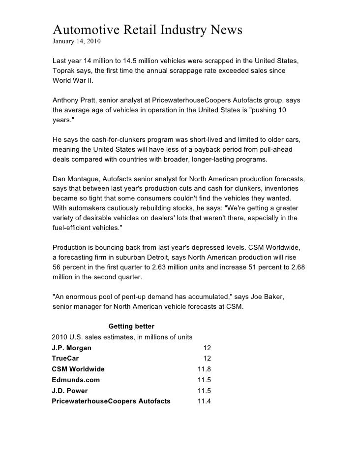 2010 Vehicle Sale Forecasts 1 14 10