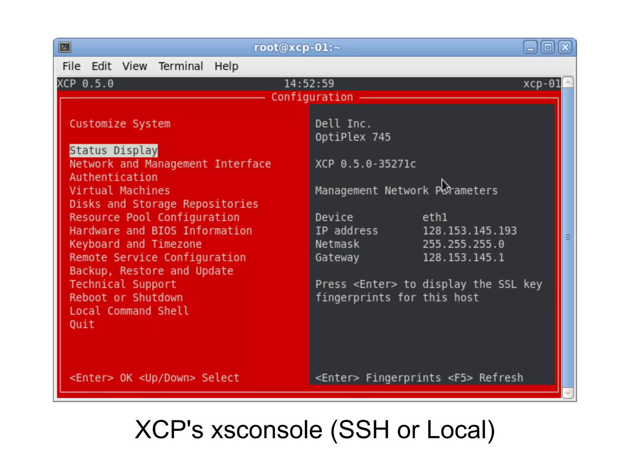 XCP's xsconsole (SSH or Local)
 