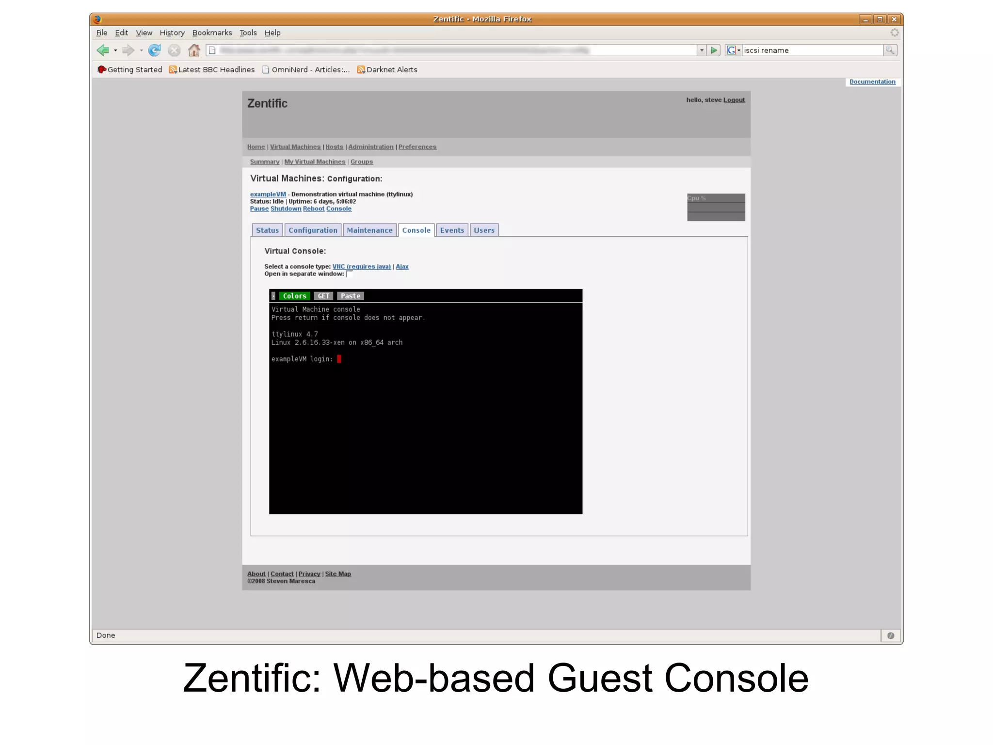 Zentific: Web-based Guest Console
 