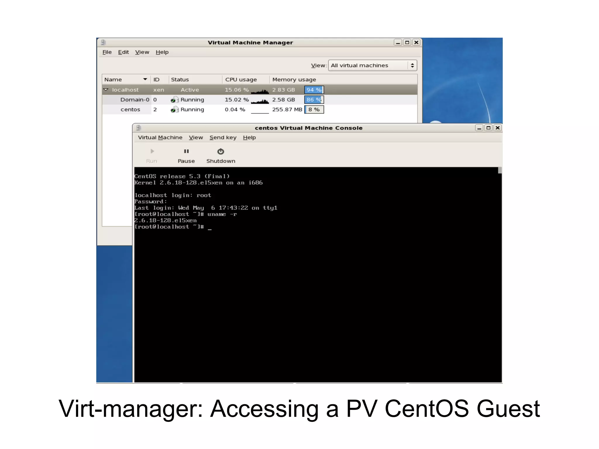 Virt-manager: Accessing a PV CentOS Guest
 