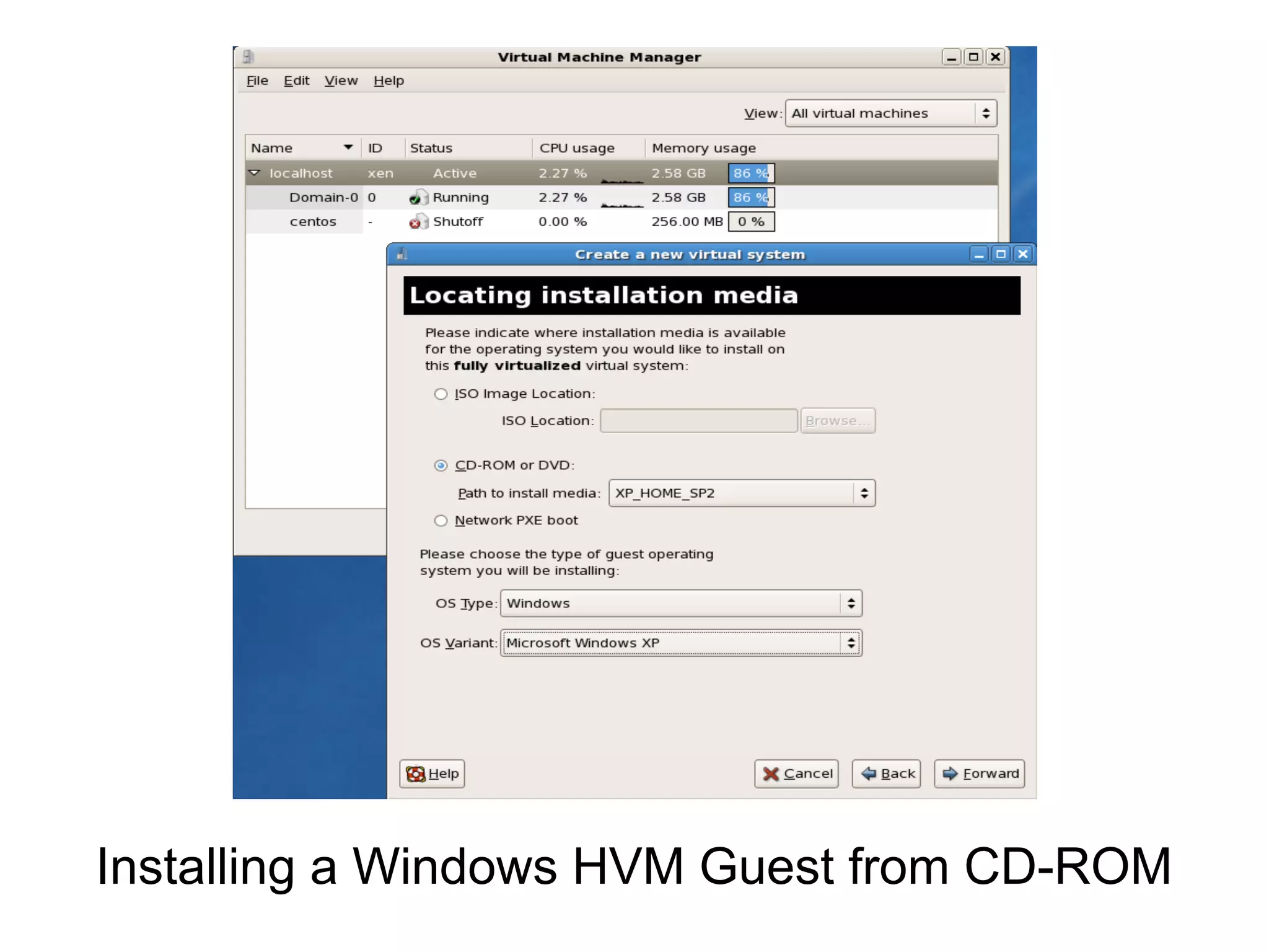 Installing a Windows HVM Guest from CD-ROM
 