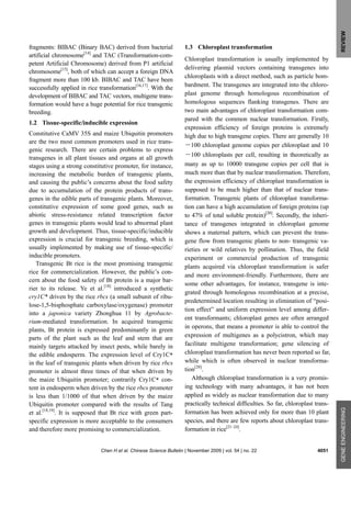 REVIEW
fragments: BIBAC (Binary BAC) derived from bacterial                1.3 Chloroplast transformation
artificial chrom...