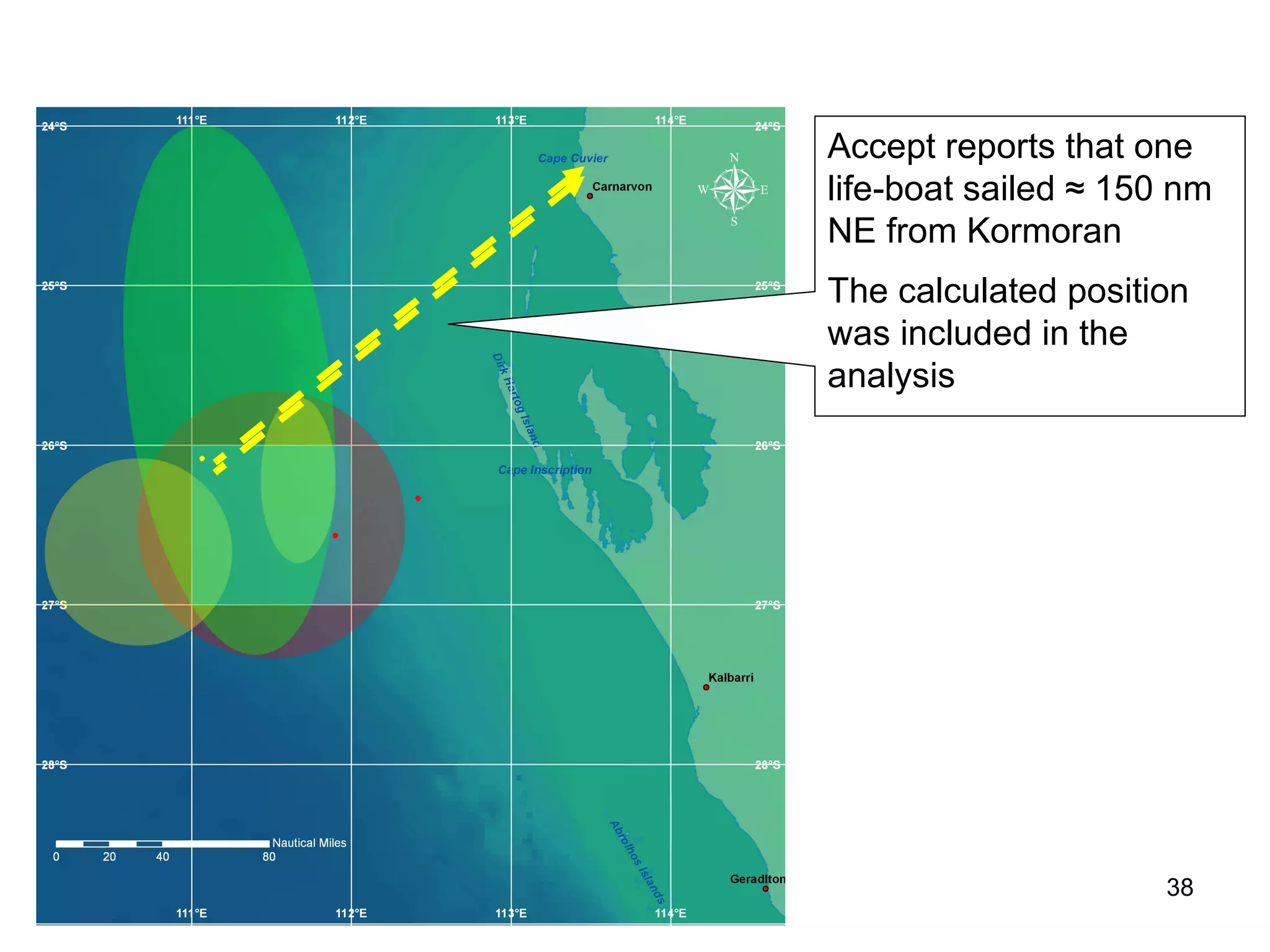 Independent Review: Issues from Kirsner and Dunn (2004) that attracted comment from Mearns in debate among members of the Technical Search Committee in 2004/5 The contrast between the stability and precision of the interrogation and diary evidence attributed to Detmers. The diary evidence is clear about location but not time, whereas the reverse applies to the interrogation evidence.  The uncertainty associated with the latitude of the QQQQ signal, and its inclusion or exclusion from our active set of constraints The reliability of the information provided by Meyer, Bunjes, Linke and other crew The procedure used by us to determine “Error of Fit” for the Confidence Distribution Contours or Heat Map (See Email from Mearns to the author, December 7 th , 2004)  The contribution of oceanography to the solution. Mearns criticised the use of Oceanography by Kirsner and Dunn (1998), although he later relied on Oceanographic evidence to explain the focus of his in-water search plan 