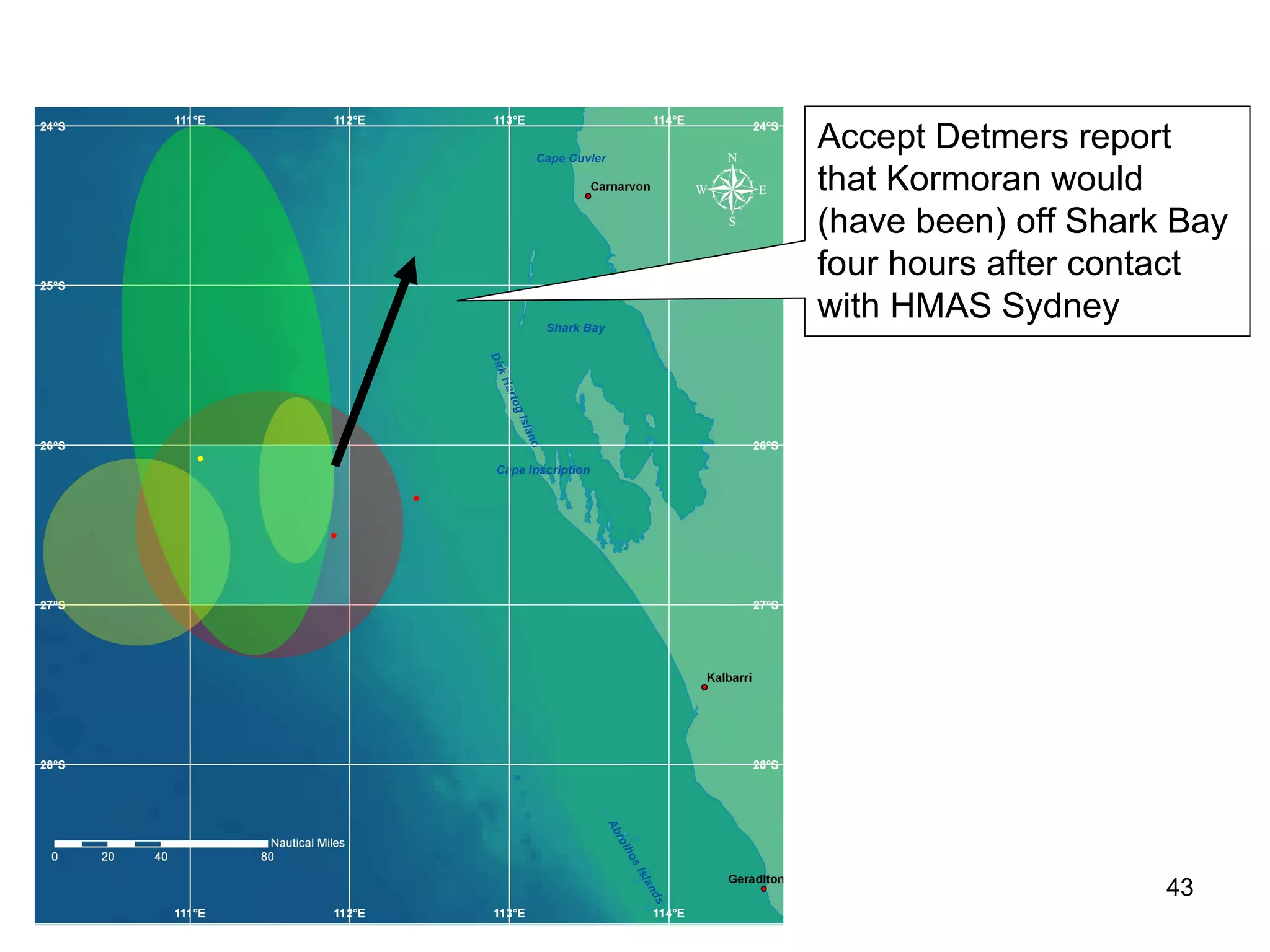 Confidence Distribution Contours or ‘Heat Map’ In 2004 a mathematical decision model was applied to the Source Arguments or Constraints summarised above. The  heat map  was the product of that process.  Kirsner & Dunn (2004): Cognitive Reconstruction  with  mathematical decision model The closest term to  integration  in the world of navigation is  triangulation . We used mathematical integration to construct the Confidence Distribution Contours shown in this and the following images 