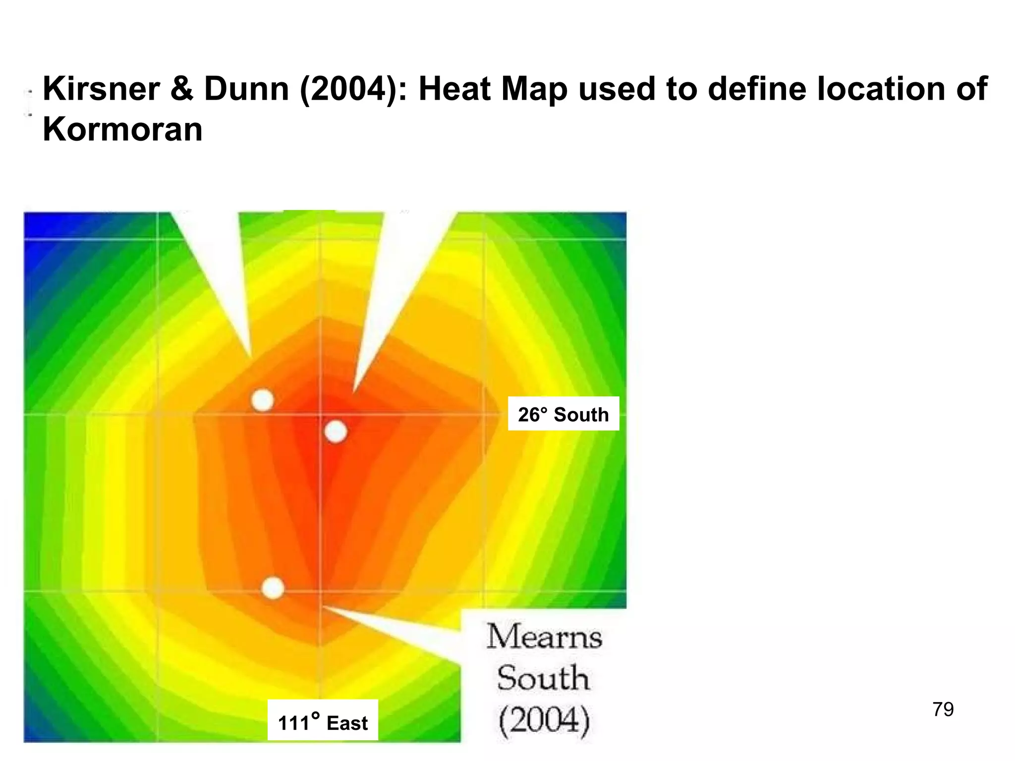 How ‘precise’ is 2.7 nautical miles The oceanographers and search and rescue solutions ranged from approximately 15 to approximately 40 nm from  Kormoran .  The final solution offered by the historians was approximately 11 nm from  Kormoran , close enough to support discovery in an in-water search. The solutions published by Mearns (Mearns, 2004a) or attributed to Mearns ( FSF , 2005; 2007) prior to the in-water search ranged from 17 to 45 nm from  Kormoran .  The performance of the Cognitive Scientists reveals a traditional learning curve (See Speelman & Kirsner, 2005). Thus,    Using a Search and Rescue model Kirsner (Kirsner, 1991, Kirsner, 1992 and Kirsner and Hughes (1993) identified positions approximately 20 nautical miles from  Kormoran .    Using cognitive reconstruction  without  a mathematical decision model, Kirsner and Dunn (1998a) identified a position approximately 10 nautical miles from  Kormoran  (“a few miles north of 26° 15’ South 111° East”).    Using cognitive reconstruction  with  a mathematical decision model, Kirsner and Dunn (2004) identified a position approximately 3 nautical miles from  Kormoran . 
