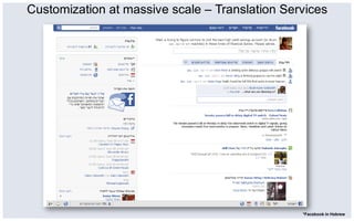 Customization at massive scale – Translation Services




                                                *Facebook in Hebrew
 