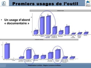 Premiers usages de l’outil  Un usage d’abord « documentaire »  Présentation Lorfolio : Région Lorraine et Inffolor 