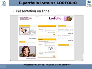 E-portfolio lorrain : LORFOLIO Présentation en ligne : Présentation Lorfolio : Région Lorraine et Inffolor 