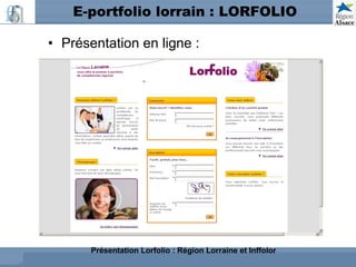 E-portfolio lorrain : LORFOLIO <ul><li>Présentation en ligne : </li></ul>Présentation Lorfolio : Région Lorraine et Inffolor 