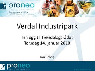 Verdal Industripark Innlegg til TrøndelagsrådetTorsdag 14. januar 2010Jan Selvig 