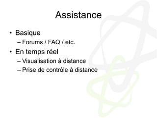 AssistanceBasiqueForums / FAQ / etc.En temps réelVisualisation à distancePrise de contrôle à distance