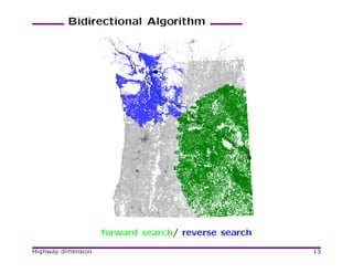 Bidirectional Algorithm




                    forward search/ reverse search

Highway dimension                                    13
 