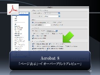 Acrobat 8
「ページ表示」→「オーバープリントプレビュー」
48
 
