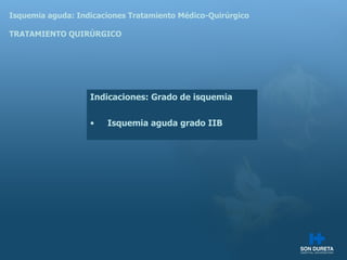 Isquemia aguda: Indicaciones Tratamiento M édico-Quirúrgico TRATAMIENTO QUIRÚRGICO Indicaciones: Grado de isquemia Isquemia aguda grado IIB 