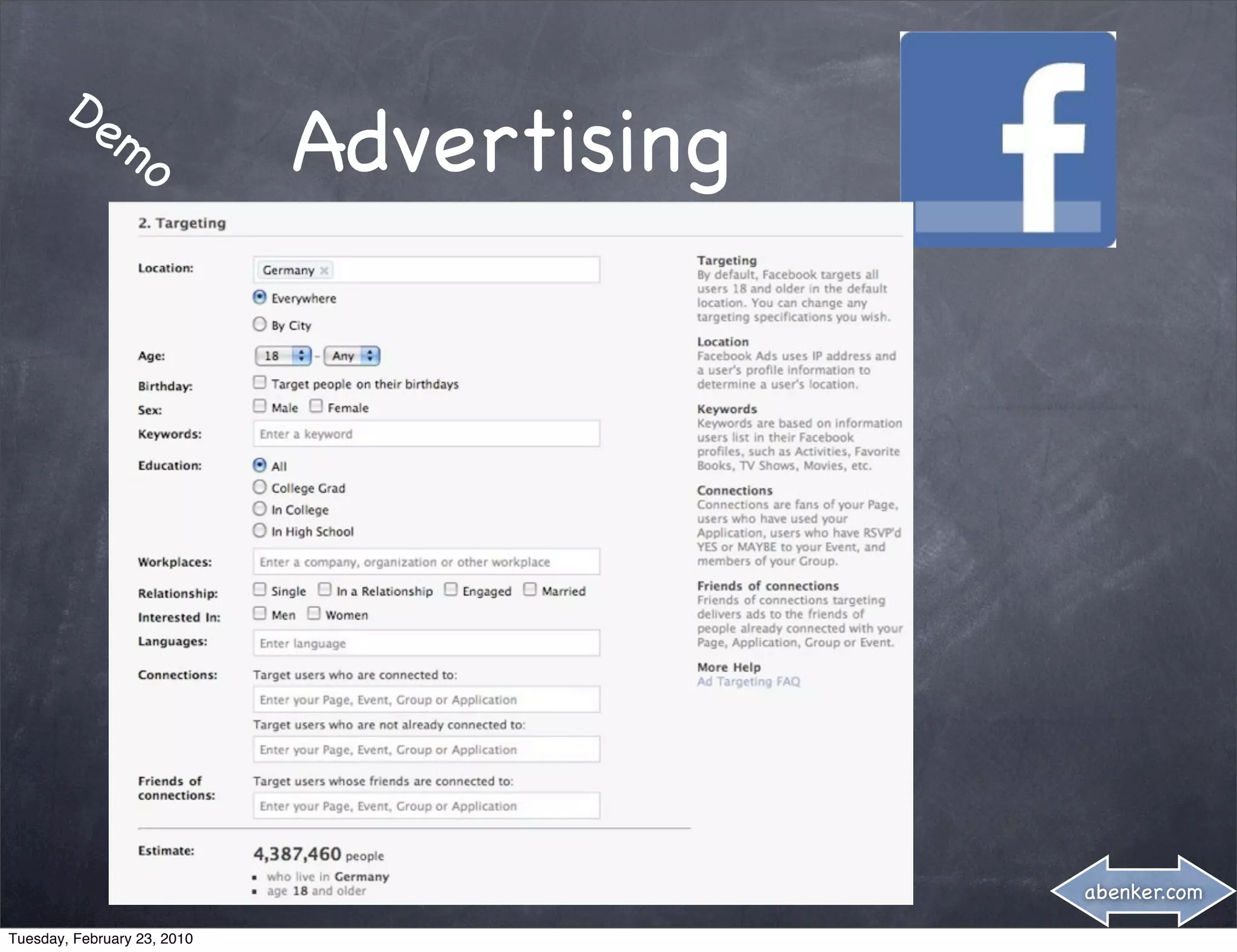 De
         mo                  Advertising




                                           abenker.com

Tuesday, February 23, 2010
 