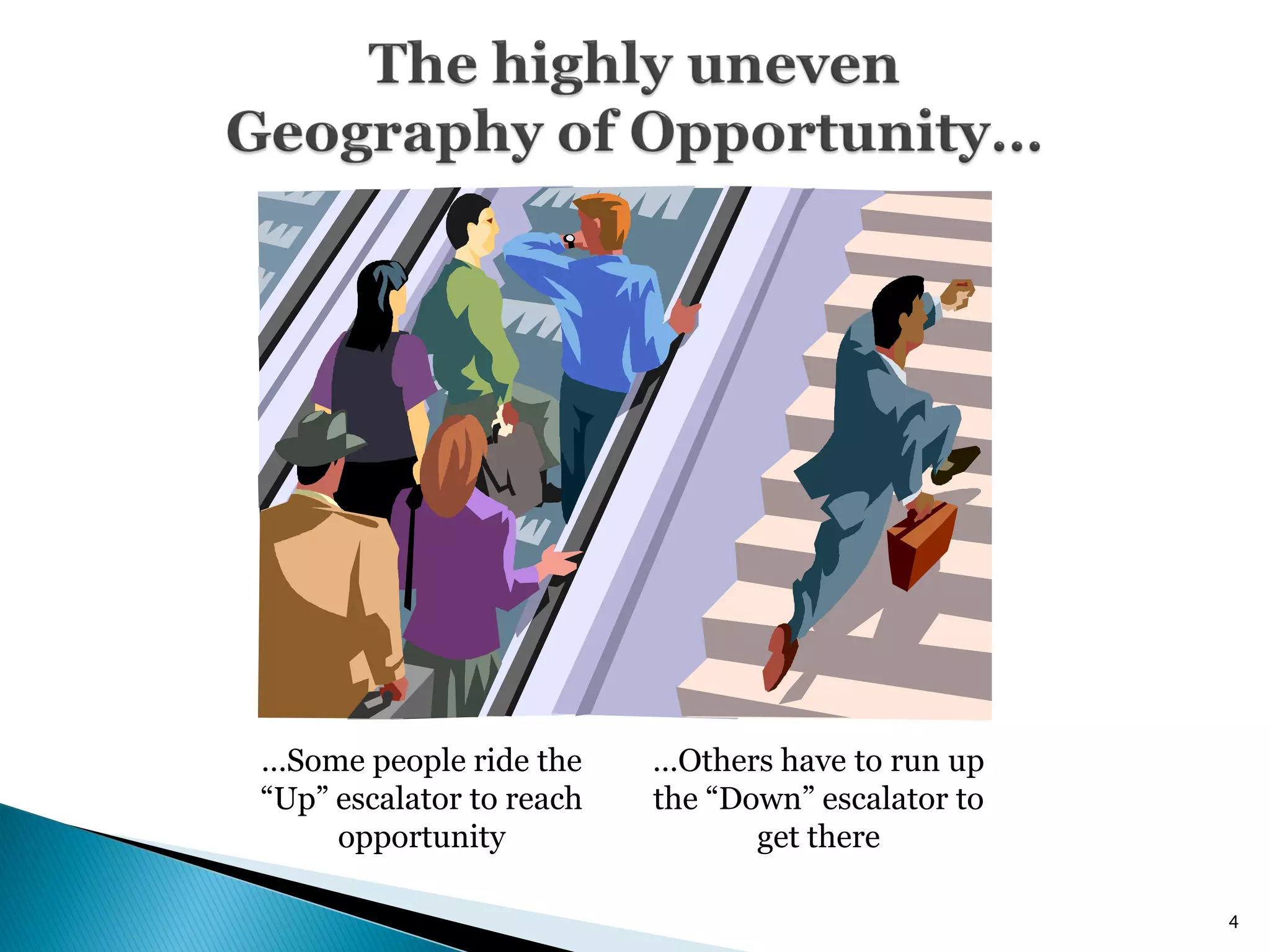…Some people ride the     …Others have to run up
―Up‖ escalator to reach   the ―Down‖ escalator to
     opportunity                 get there

                                                    4
 