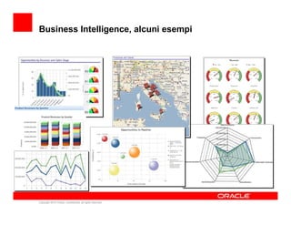 Business Intelligence, alcuni esempi




Copyright 2010 Oracle. Confidential, all rights reserved.
 