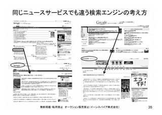 同じニュースサービスでも違う検索エンジンの考え方
無断掲載・転用禁止 オークション販売禁止（イーンスパイア株式会社） 35
 