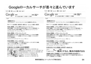 Googleローカルサーチが着々と進んでいます
64無断掲載禁止（イーンスパイア株式会社）
横浜にすると、横浜の地図が出る
 