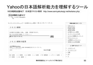 無断掲載禁止（イーンスパイア株式会社） 95
Yahooの日本語解析能力を理解するツール
WEB戦略会議NET 日本語テキスト解析 http://www.senryakukaigi.net/keitaiso.php
 