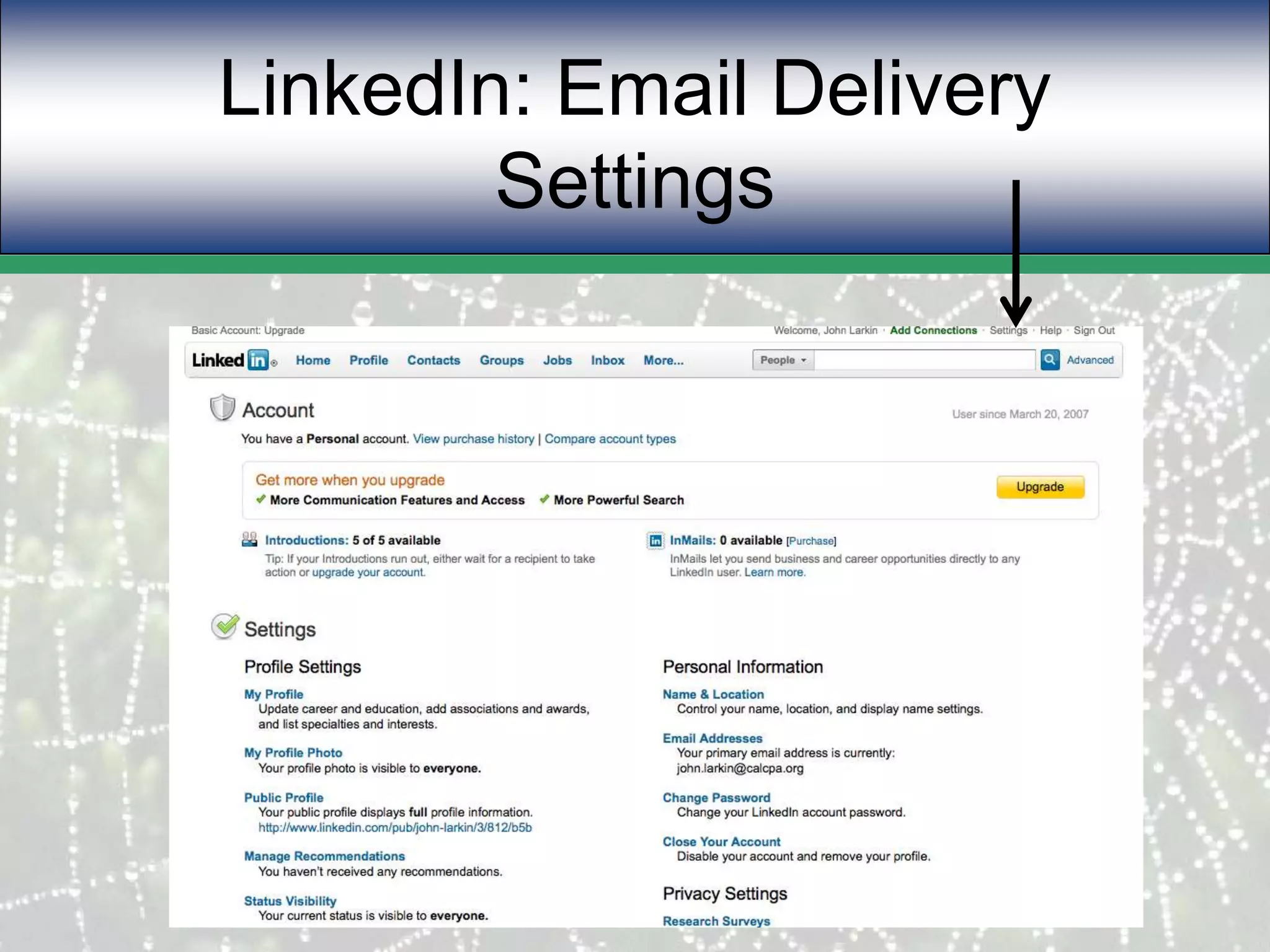 LinkedIn: Email Delivery Settings