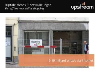 Digitale trends & ontwikkelingen Van offline naar online shopping 5-10 miljard omzet via internet 