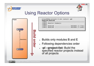 Using Reactor Options
                                        -    arnaud@mbp-arnaud:~$ mvn install –pl
                  ...