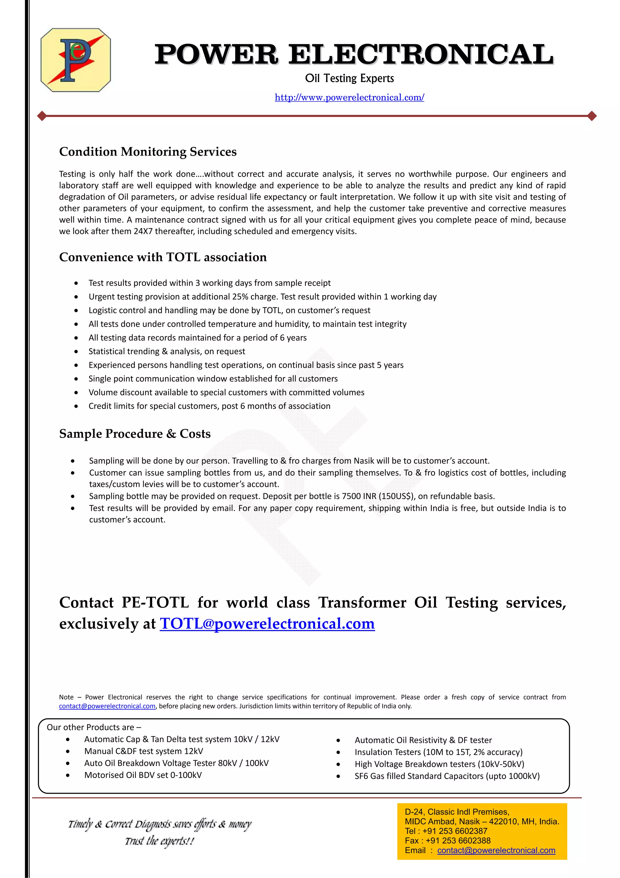 Transformer Oil Testing services PDF