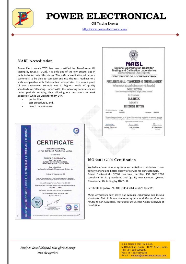Transformer Oil Testing services