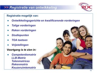 Opleiding opgebouwd uit drie programma’s: onderwijsprogramma, loopbaanprogramma, examenprogramma15>> Inrichting opleidingOnderwijsprogrammaintegrale opdracht: script, beroepssituatie, blokboek, Beroepsactiviteiten, ondersteunende activiteitenBasisleerlijn (ondersteunende vakken: taal, etc)KeuzeruimteLoopbaanprogrammaExamenprogramma