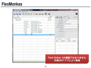 FlexMonkey




                  Flash Builder 4の機能ではありません
                        外部AIRアプリにより実現

             72
 