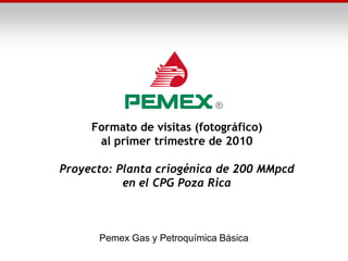 Formato de visitas (fotográfico)
      al primer trimestre de 2010

Proyecto: Planta criogénica de 200 MMpcd
           en el CPG Poza Rica



      Pemex Gas y Petroquímica Básica
 