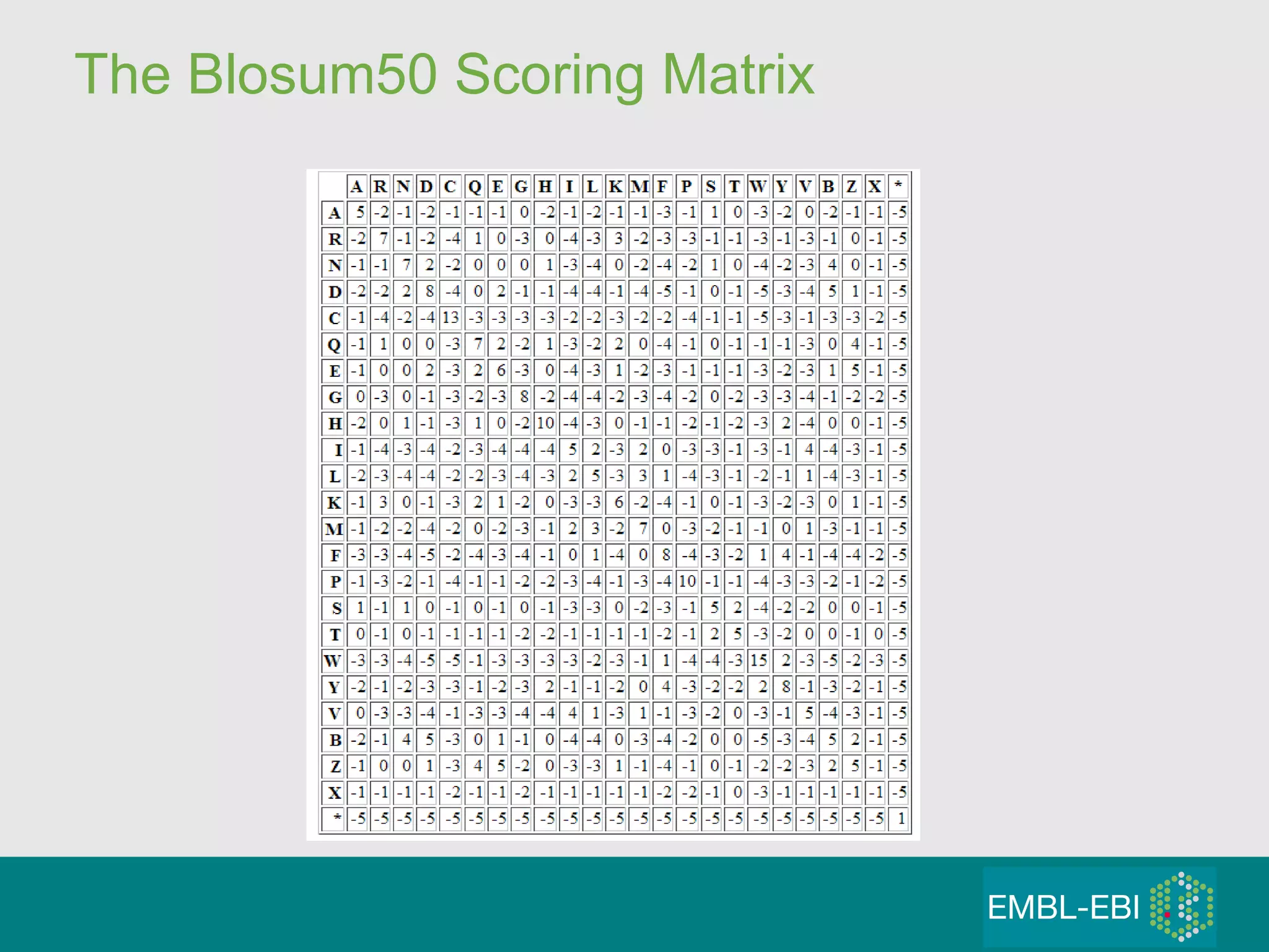The Blosum50 Scoring Matrix 