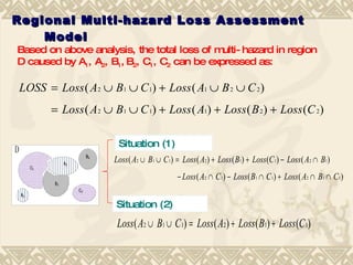 Regional Multi-hazard Loss Assessment Model Based on above analysis, the total loss of multi-hazard in region D caused by A 1 , A 2 , B 1 ,   B 2 , C 1 ,   C 2  can be expressed as: Situation (1) Situation (2) 