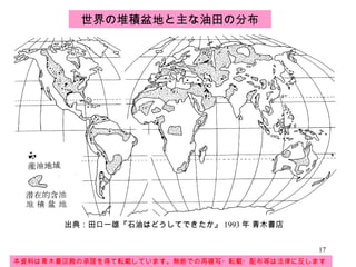 本資料は青木書店殿の承諾を得て転載しています。無断での再複写・転載・配布等は法律に反します。 世界の堆積盆地と主な油田の分布 出典：田口一雄『石油はどうしてできたか』 1993 年 青木書店 