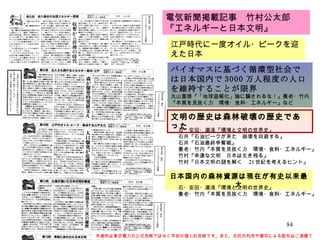 電気新聞掲載記事　竹村公太郎 『エネルギーと日本文明』 江戸時代に一度オイル・ピークを迎えた日本 バイオマスに基づく循環型社会では日本国内で 3000 万人程度の人口を維持することが限界 丸山重徳『「地球温暖化」論に騙されるな！』養老・竹内『本質を見抜く力　環境・食料・エネルギー』など 本資料は東京電力の公式見解ではなく早坂の個人的見解です。また、目的外利用や複写による配布はご遠慮下さい。 文明の歴史は森林破壊の歴史であった 石・安田・湯浅『環境と文明の世界史』 石井『石油ピークが来た　崩壊を回避する』 石井『石油最終争奪戦』 養老・竹内『本質を見抜く力　環境・食料・エネルギー』 竹村『幸運な文明　日本は生き残る』 竹村『日本文明の謎を解く　 21 世紀を考えるヒント』 日本国内の森林資源は現在が有史以来最大 石・安田・湯浅『環境と文明の世界史』 養老・竹内『本質を見抜く力　環境・食料・エネルギー』 