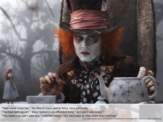 Who are YOU?' said the Caterpillar. This was not an encouraging opening for a conversation. Alice replied rather shyly, 'I -- I hardly know, sir, just at present -- at least I know who I was when I got up this morning, but I think I must have been changed several times since then.' http://digitalcitizen.ca/2010/03/02/alice-in-wonderland-movie-wallpapers-collection-1-1024-x-768-pixels/