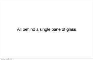 All behind a single pane of glass




Tuesday, June 8, 2010
 